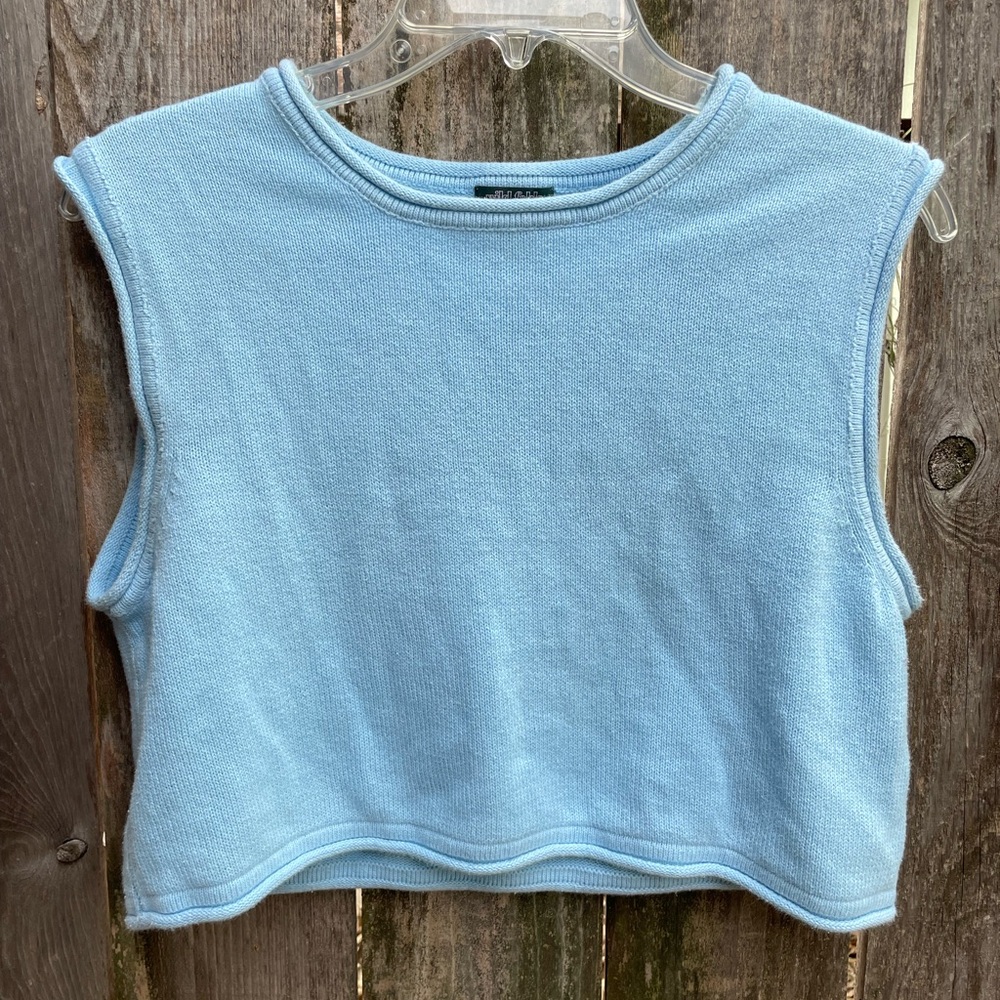 Baby Blue Knit Sleeveless Crop Top